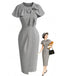 [Prevendita] 2PCS Abito Grigio Chiaro Anni '60 Gray a Vita Alta a Matita e con Fiocco Cape