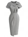 [Prevendita] 2PCS Abito Grigio Chiaro Anni '60 Gray a Vita Alta a Matita e con Fiocco Cape 2