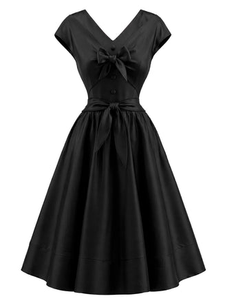 [Prevendita] Abito a Ruota Nero Anni '50 Tinta Unita Scollo a V Senza Maniche 2