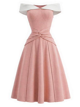 [Prevendita] Abito Svasato Rosa con Spalle Scoperte e Fiocco in Vita Anni '50 2