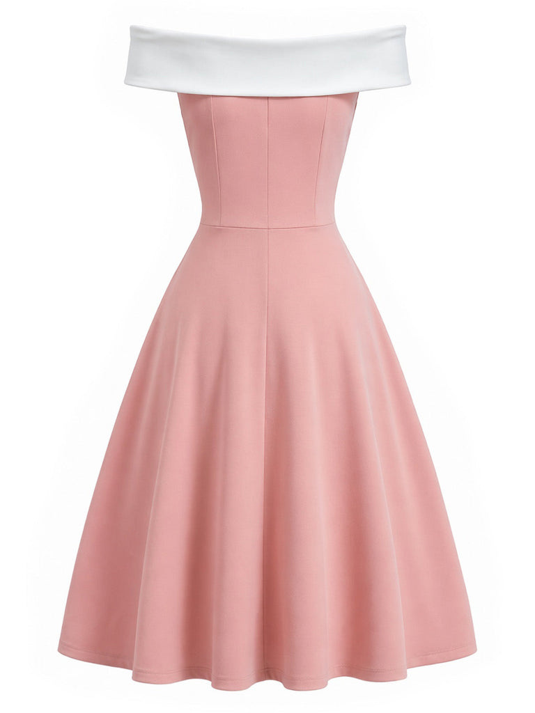 [Prevendita] Abito Svasato Rosa con Spalle Scoperte e Fiocco in Vita Anni '50 4