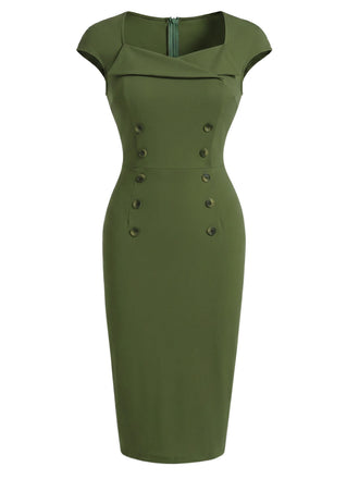 [Prevendita] Abito Verde Scollo a Cuore con Bottoni Tinta Unita Anni '60 2