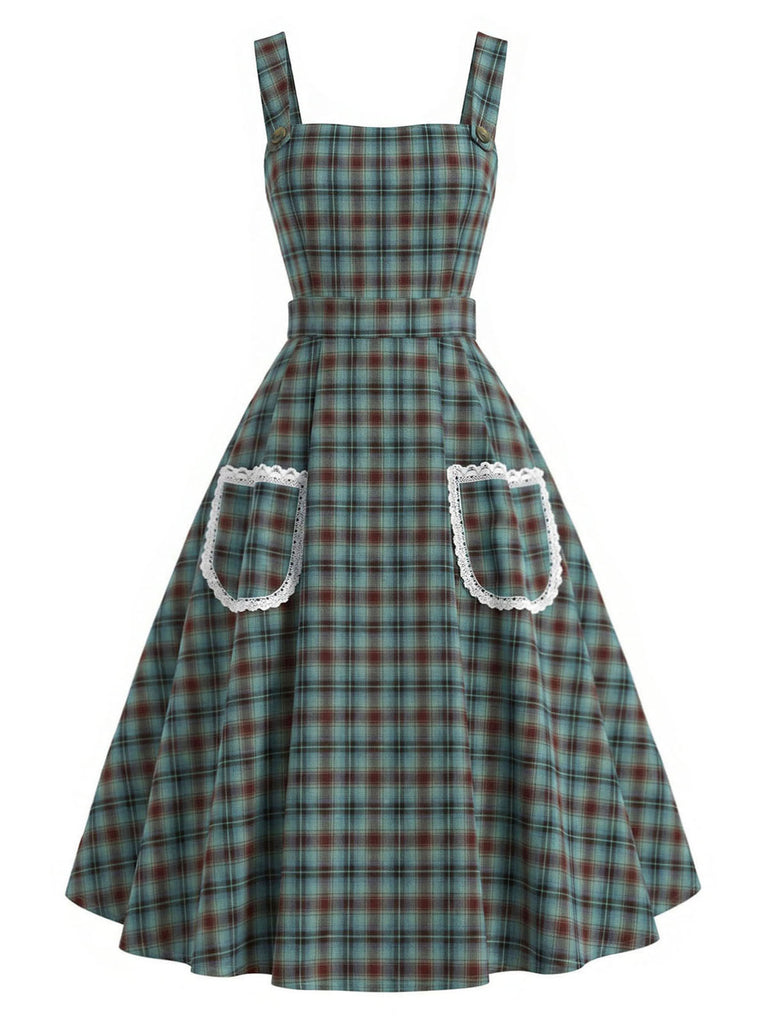 [Prevendita] Abito Verde Lago Anni '50 a Quadri in Pizzo con Tasca Grembiule 2