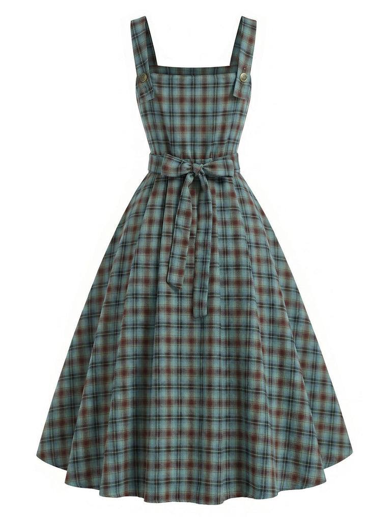 [Prevendita] 2PCS Abito Verde Lago Anni '50 a Quadri in Pizzo con Tasca Grembiule e Top Bianco 7