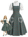 [Prevendita] 2PCS Abito Verde Lago Anni '50 a Quadri in Pizzo con Tasca Grembiule e Top Bianco