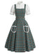 [Prevendita] 2PCS Abito Verde Lago Anni '50 a Quadri in Pizzo con Tasca Grembiule e Top Bianco 2