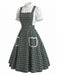 [Prevendita] 2PCS Abito Verde Lago Anni '50 a Quadri in Pizzo con Tasca Grembiule e Top Bianco 3