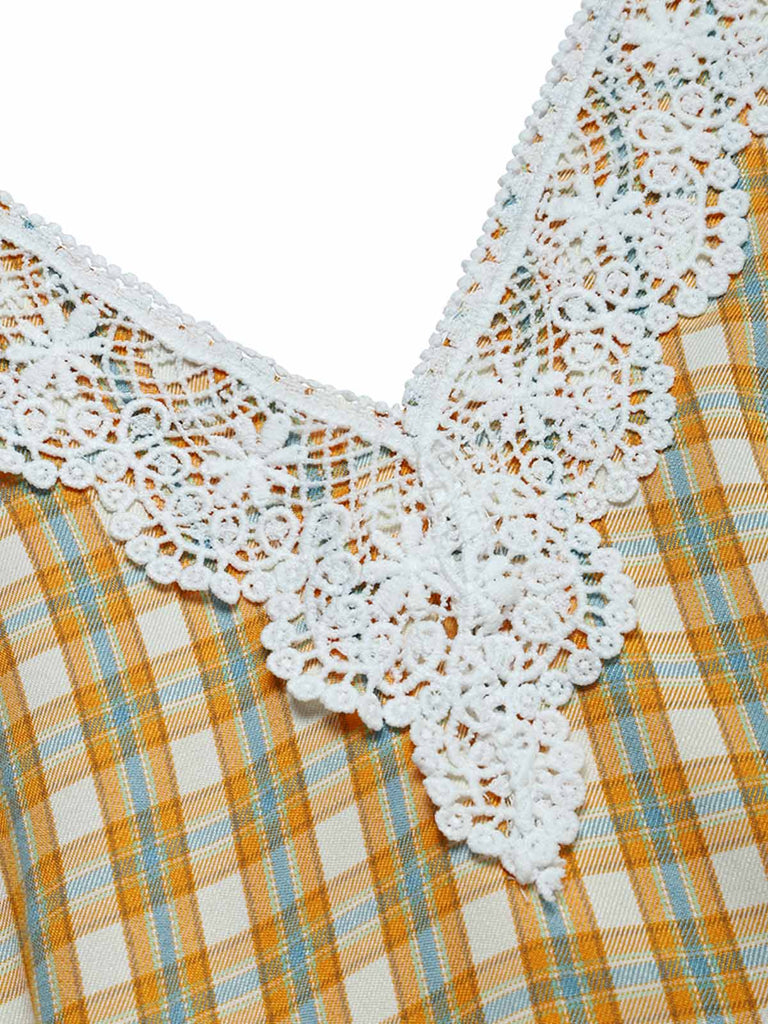 [Prevendita] Abito con Scollo a V a Quadri con Bordo in Pizzo Tasca e Cintura Anni '40 6