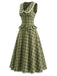 [Prevendita] 2PCS Set Verde Lago con Colletto Peter Pan a Quadri e Gonna con Ruches Anni '40 3