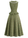 [Prevendita] 2PCS Set Verde Lago con Colletto Peter Pan a Quadri e Gonna con Ruches Anni '40 4
