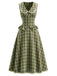 2PCS Top Verde Anni '40 a Quadri con Colletto Peter Pan e Gonna