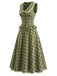 2PCS Top Verde Anni '40 a Quadri con Colletto Peter Pan e Gonna