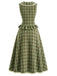 2PCS Top Verde Anni '40 a Quadri con Colletto Peter Pan e Gonna