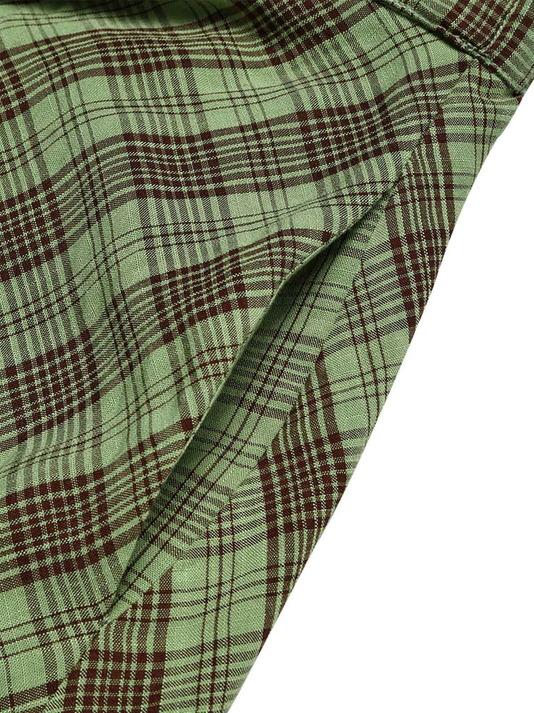 2PCS Top Verde Anni '40 a Quadri con Colletto Peter Pan e Gonna