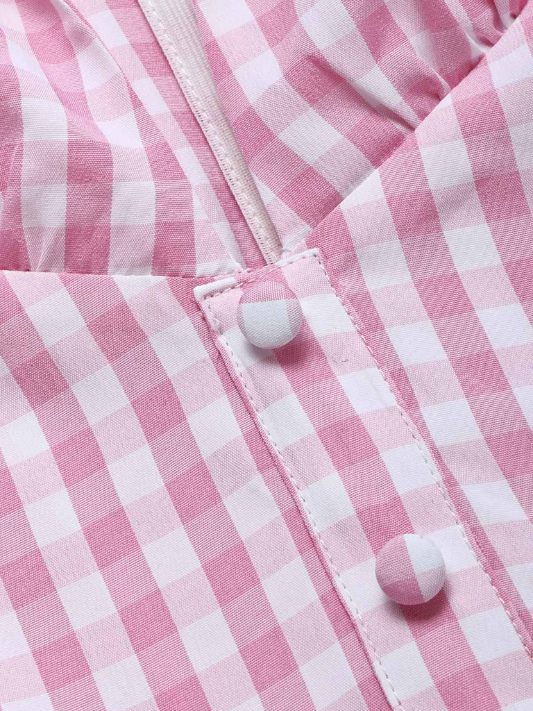 [Prevendita] Abito Svasato Rosa a Quadretti Scollo a V con Bavero e Cintura Anni '40 5