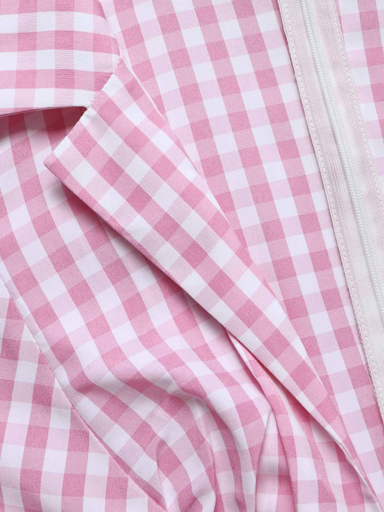 [Prevendita] Abito Svasato Rosa a Quadretti Scollo a V con Bavero e Cintura Anni '40 7