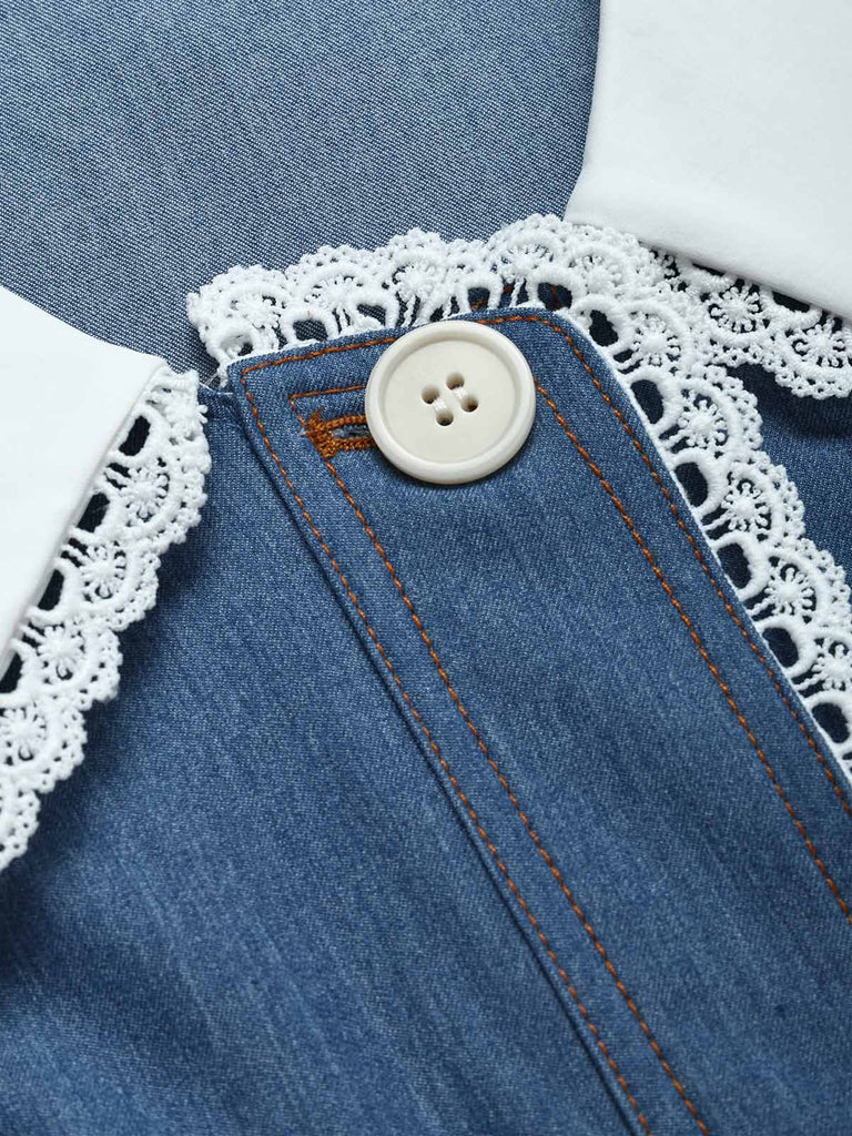 [Prevendita] Abito Blu in Denim con Pizzo Patchwork e Colletto Chelsea Anni '60 5