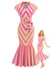[Prevendita] Abito Midi Rosa Aranciato Anni '60 Chevron a Righe Mermaid