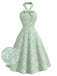 [Prevendita] Abito Svasato Verde Menta Floreale in Cotone Halter con Fiocco Anni '40