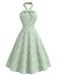 [Prevendita] Abito Svasato Verde Menta Floreale in Cotone Halter con Fiocco Anni '40 2