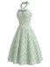 [Prevendita] Abito Svasato Verde Menta Floreale in Cotone Halter con Fiocco Anni '40 3