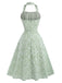 [Prevendita] Abito Svasato Verde Menta Floreale in Cotone Halter con Fiocco Anni '40 4