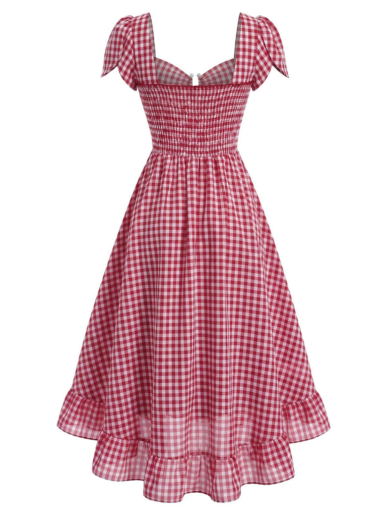 [Prevendita] Abito Rosso Vichy Maniche Tulipano Orlo Asimmetrico a Volant Anni '40 4