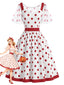 [Prevendita] Abito Rosso e Bianco Anni '50 a Pois con Mantella in Rete Rimovibile