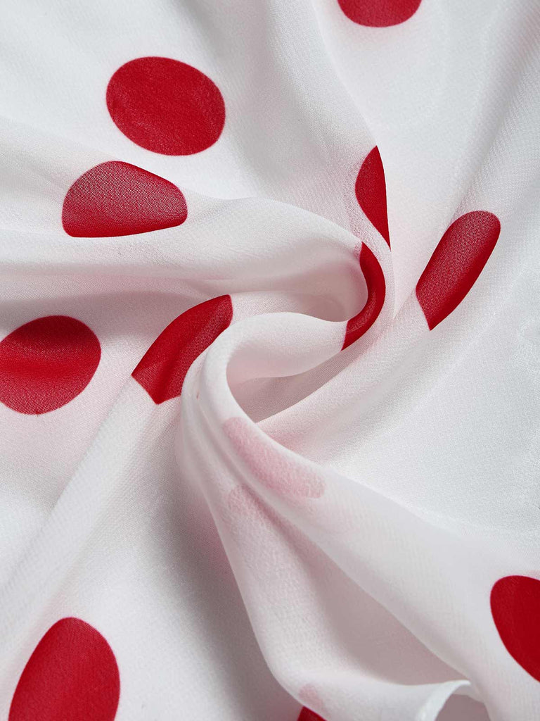 [Prevendita] Abito Red Bianco Anni '50 a Pois con Detachable in Rete Cape 7