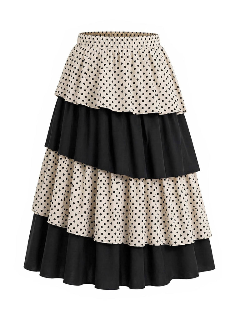 [Prevendita] Gonna Apricot e Nero Anni '30 a Pois Colorblock a Balze Cake 2