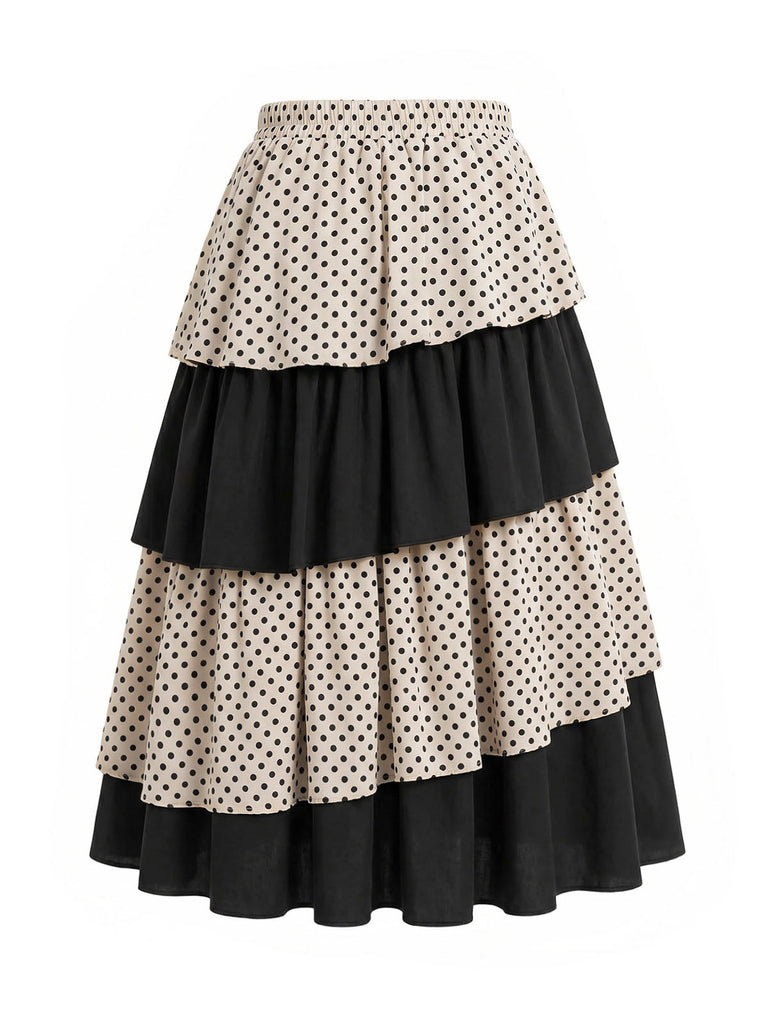 [Prevendita] Gonna Apricot e Nero Anni '30 a Pois Colorblock a Balze Cake 3