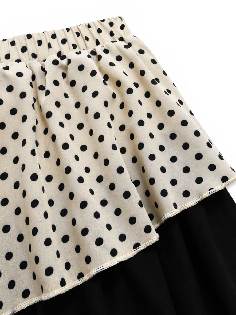 [Prevendita] Gonna Apricot e Nero Anni '30 a Pois Colorblock a Balze Cake 4