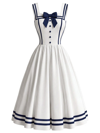 [Prevendita] Abito Bianco Anni '50 Scollo Quadrato con Fiocco Umbrella 2