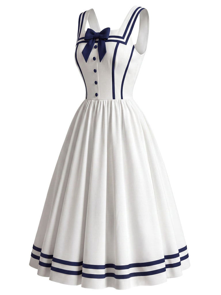 [Prevendita] Abito Bianco Anni '50 Scollo Quadrato con Fiocco Umbrella 3