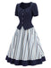 [Prevendita] 2PCS Gonna Deep Blue Anni '50 Fitted con Revers Blouse e Vertical a Righe 3