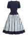 [Prevendita] 2PCS Gonna Deep Blue Anni '50 Fitted con Revers Blouse e Vertical a Righe 4