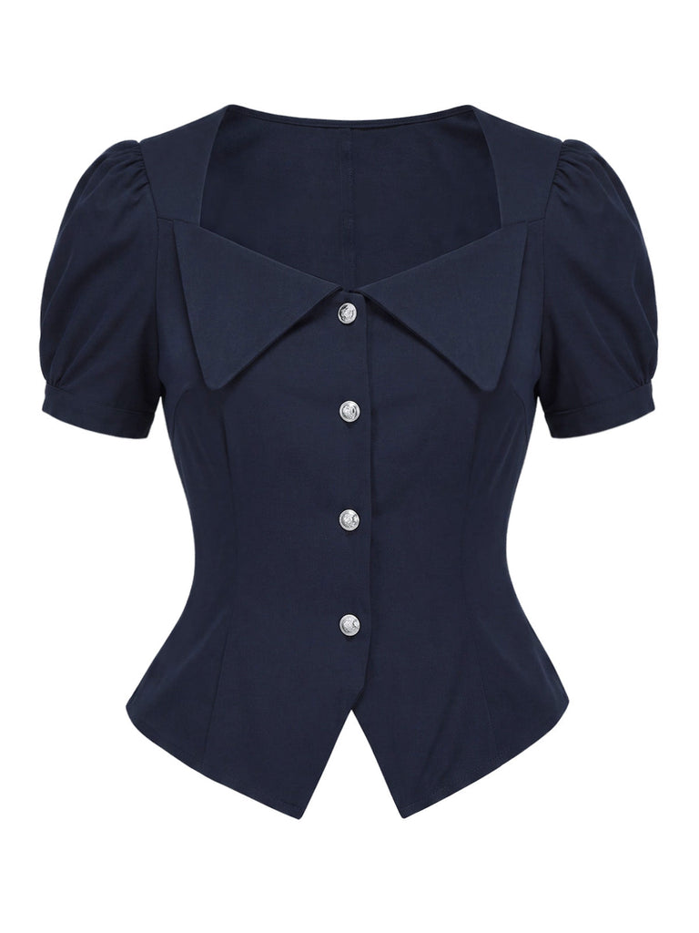 [Prevendita] 2PCS Gonna Deep Blue Anni '50 Fitted con Revers Blouse e Vertical a Righe 5