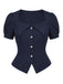 [Prevendita] 2PCS Gonna Deep Blue Anni '50 Fitted con Revers Blouse e Vertical a Righe 5