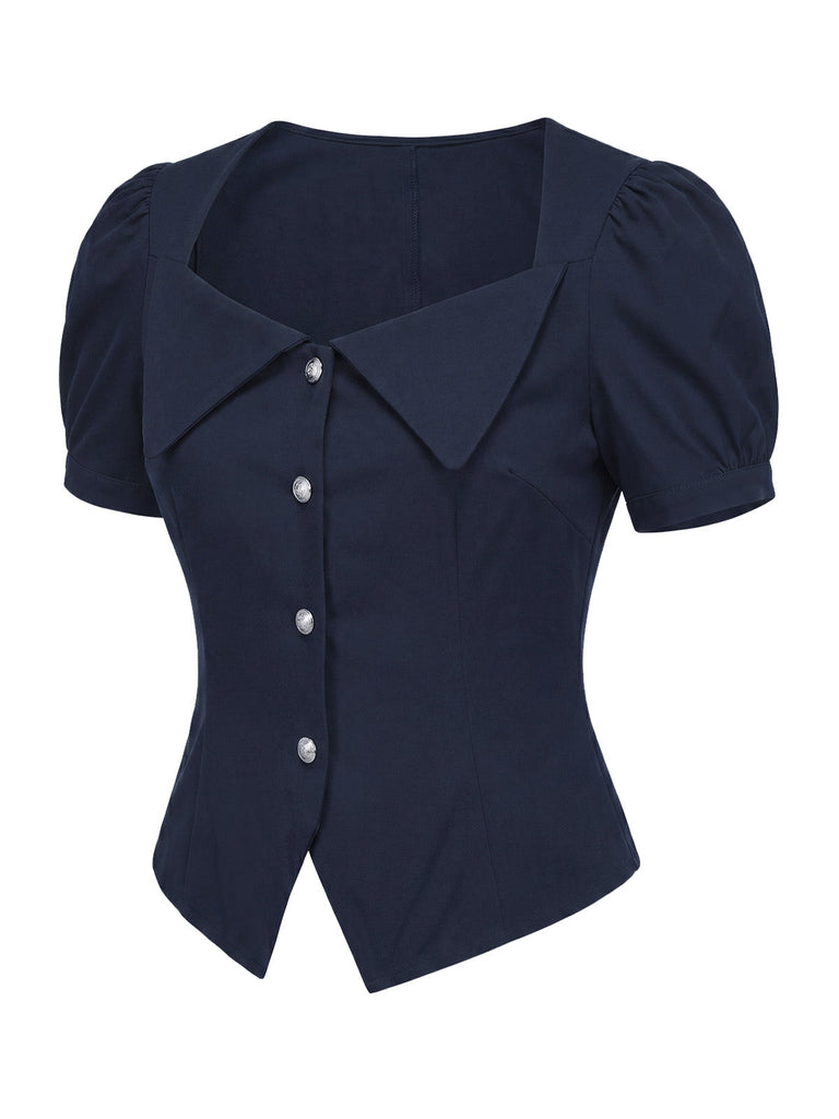 [Prevendita] 2PCS Gonna Deep Blue Anni '50 Fitted con Revers Blouse e Vertical a Righe 6