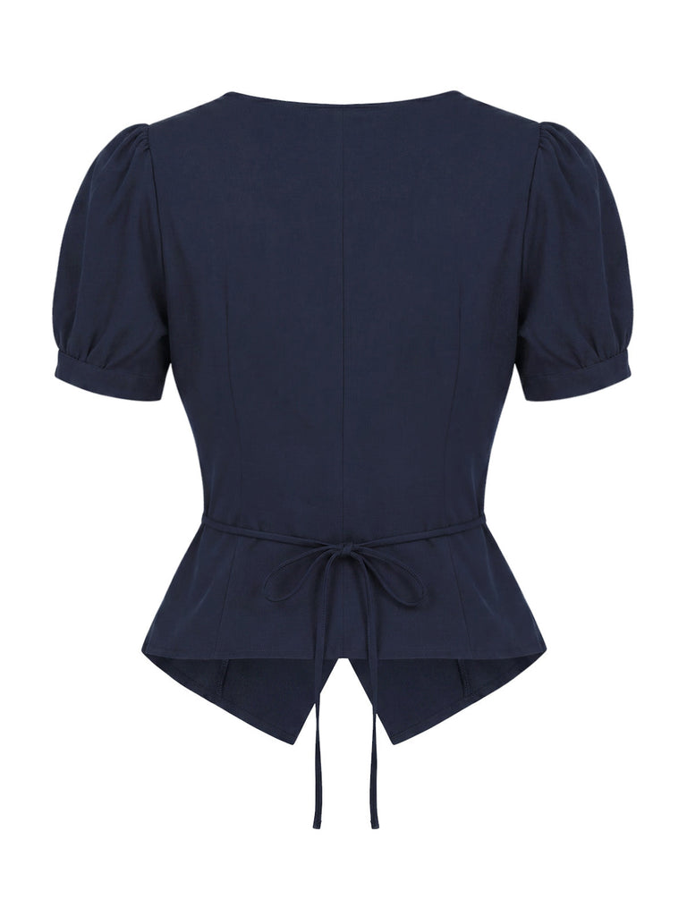 [Prevendita] 2PCS Gonna Deep Blue Anni '50 Fitted con Revers Blouse e Vertical a Righe 7