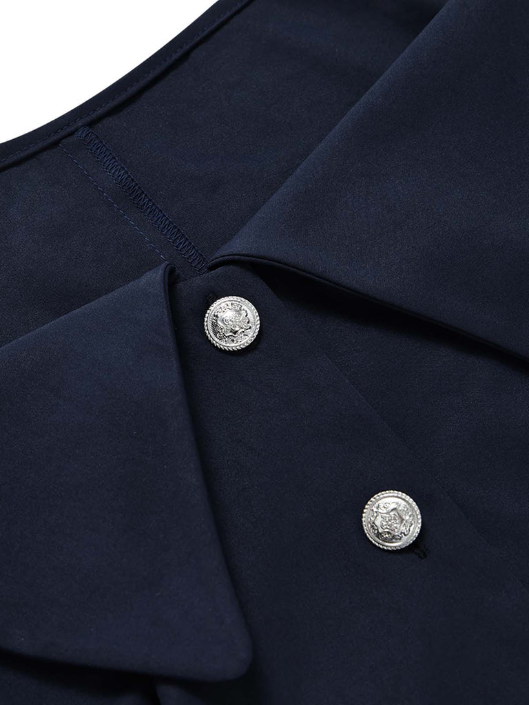 [Prevendita] 2PCS Gonna Deep Blue Anni '50 Fitted con Revers Blouse e Vertical a Righe 8