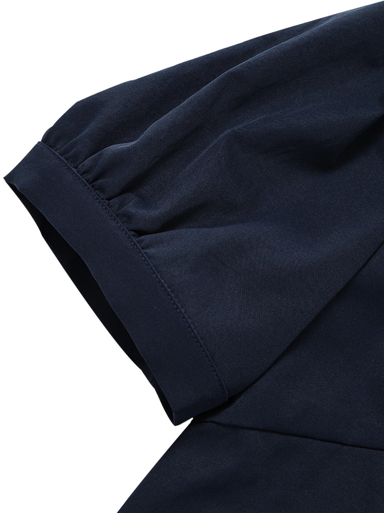 [Prevendita] 2PCS Gonna Deep Blue Anni '50 Fitted con Revers Blouse e Vertical a Righe 10