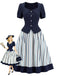 [Prevendita] 2PCS Gonna Deep Blue Anni '50 Fitted con Revers Blouse e Vertical a Righe