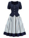 [Prevendita] 2PCS Gonna Deep Blue Anni '50 Fitted con Revers Blouse e Vertical a Righe 2