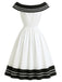 [Prevendita] Abito Nero e Bianco Anni '50 Spalle Scoperte a Righe con Fiocco 5