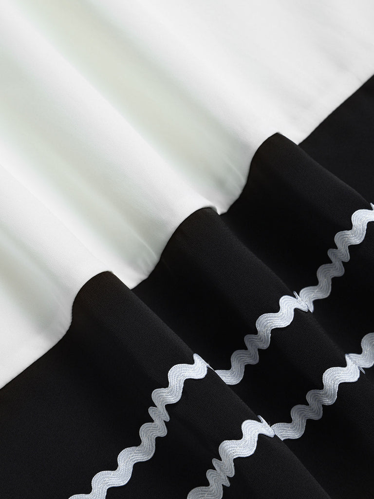 [Prevendita] Abito Nero e Bianco Anni '50 Spalle Scoperte a Righe con Fiocco 6