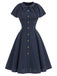 [Prevendita] Abito Deep Blu Anni '50 Gessato con Fiocco Scollo Capelet 2
