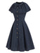 [Prevendita] Abito Deep Blu Anni '50 Gessato con Fiocco Scollo Capelet 3