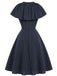[Prevendita] Abito Deep Blu Anni '50 Gessato con Fiocco Scollo Capelet 4