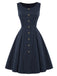 [Prevendita] Abito Deep Blu Anni '50 Gessato con Fiocco Scollo Capelet 5